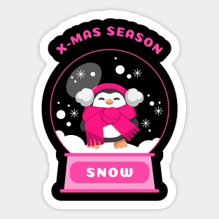 Xmas Season Snow Penguin (Pink) Sticker